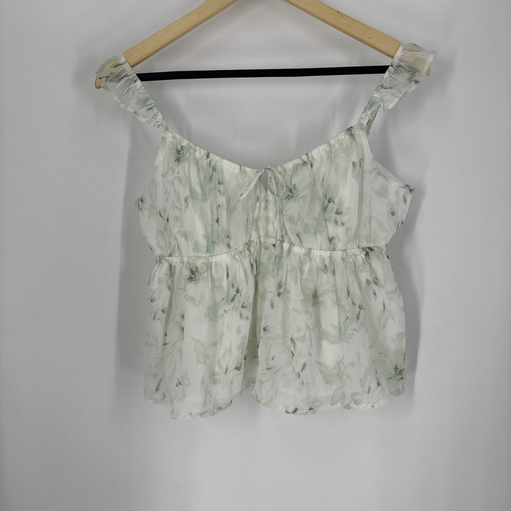 Hollister Womens Cropped Babydoll Chiffon Floral Top Size M Milkmaid Fairy Retro